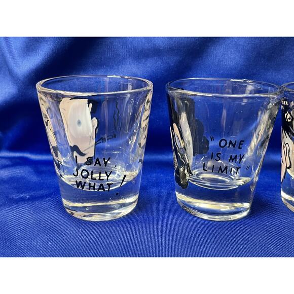 Set of Four Vintage Goofy Eyes Caricature Shot Glasses - Picture 3 of 5